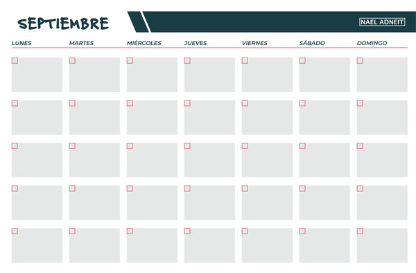 Pizarra de planificación mensual tipo cuadricula personalizable